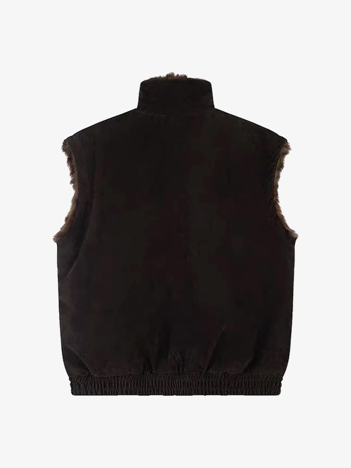 Reversible Faux Suede & Leopard Fur Stand Collar Vest