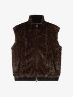 Reversible Faux Suede & Leopard Fur Stand Collar Vest