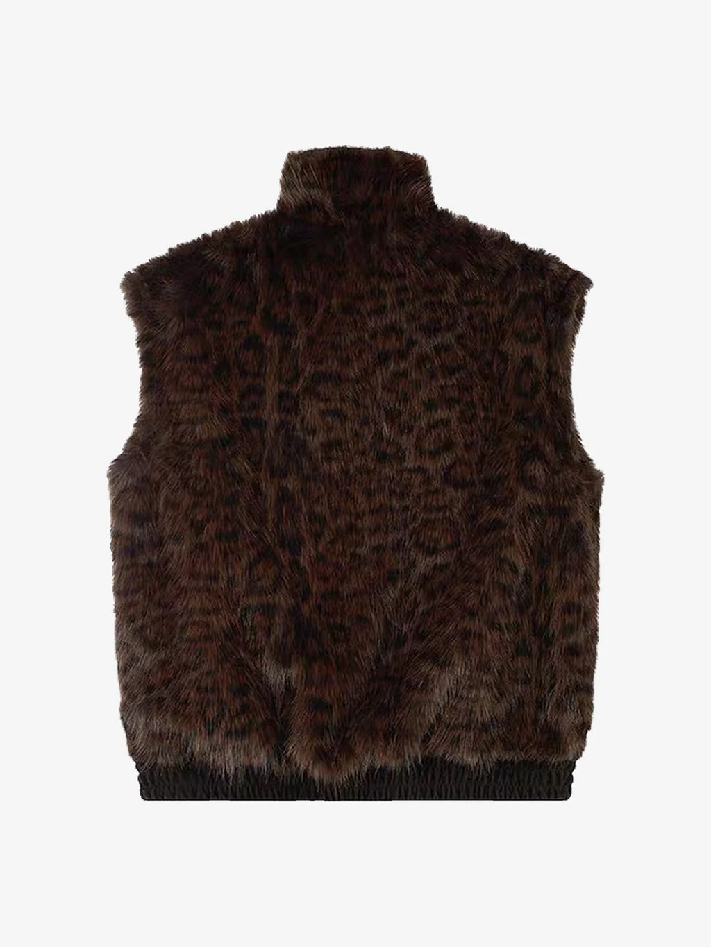 Reversible Faux Suede & Leopard Fur Stand Collar Vest