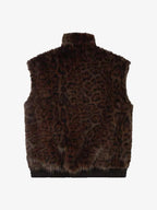 Reversible Faux Suede & Leopard Fur Stand Collar Vest