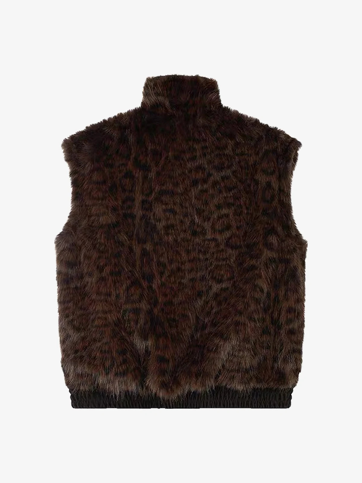 Reversible Faux Suede & Leopard Fur Stand Collar Vest