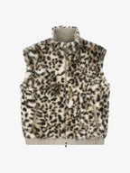 Reversible Faux Suede & Leopard Fur Stand Collar Vest