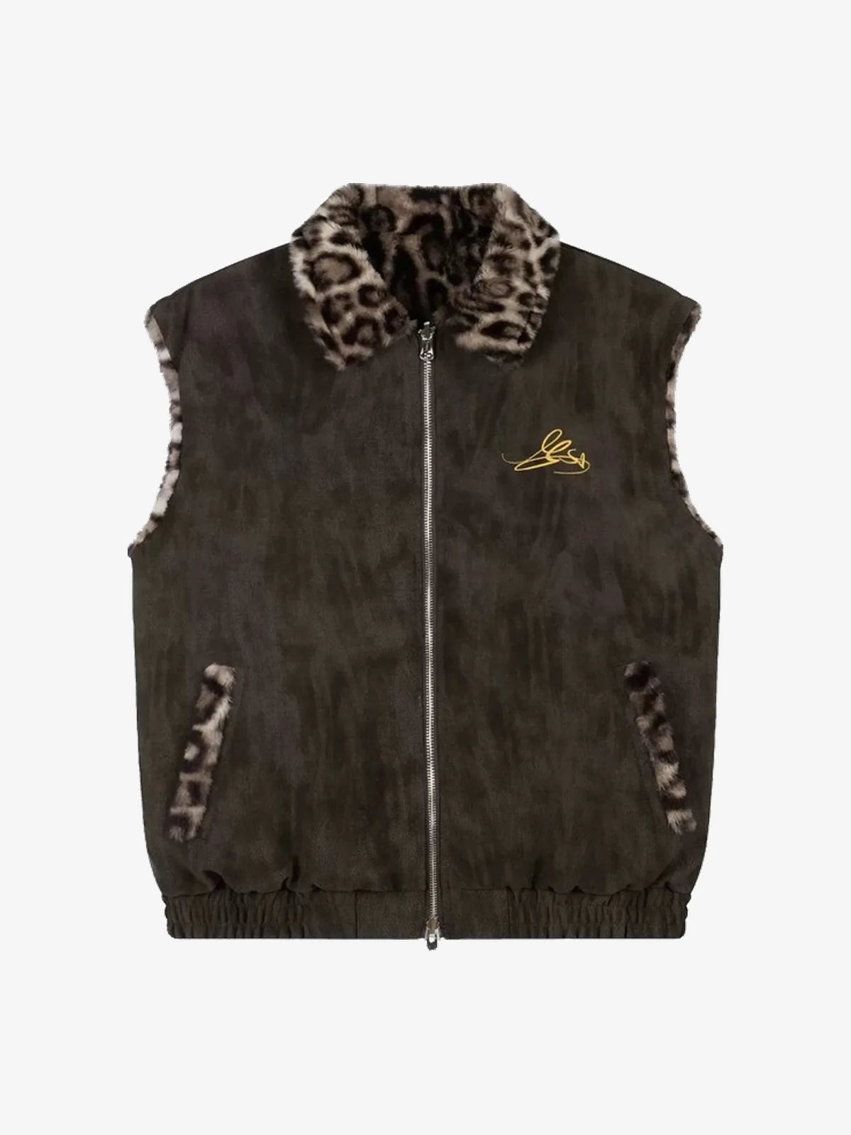 Reversible Leopard Faux Fur & Suede Zip Vest