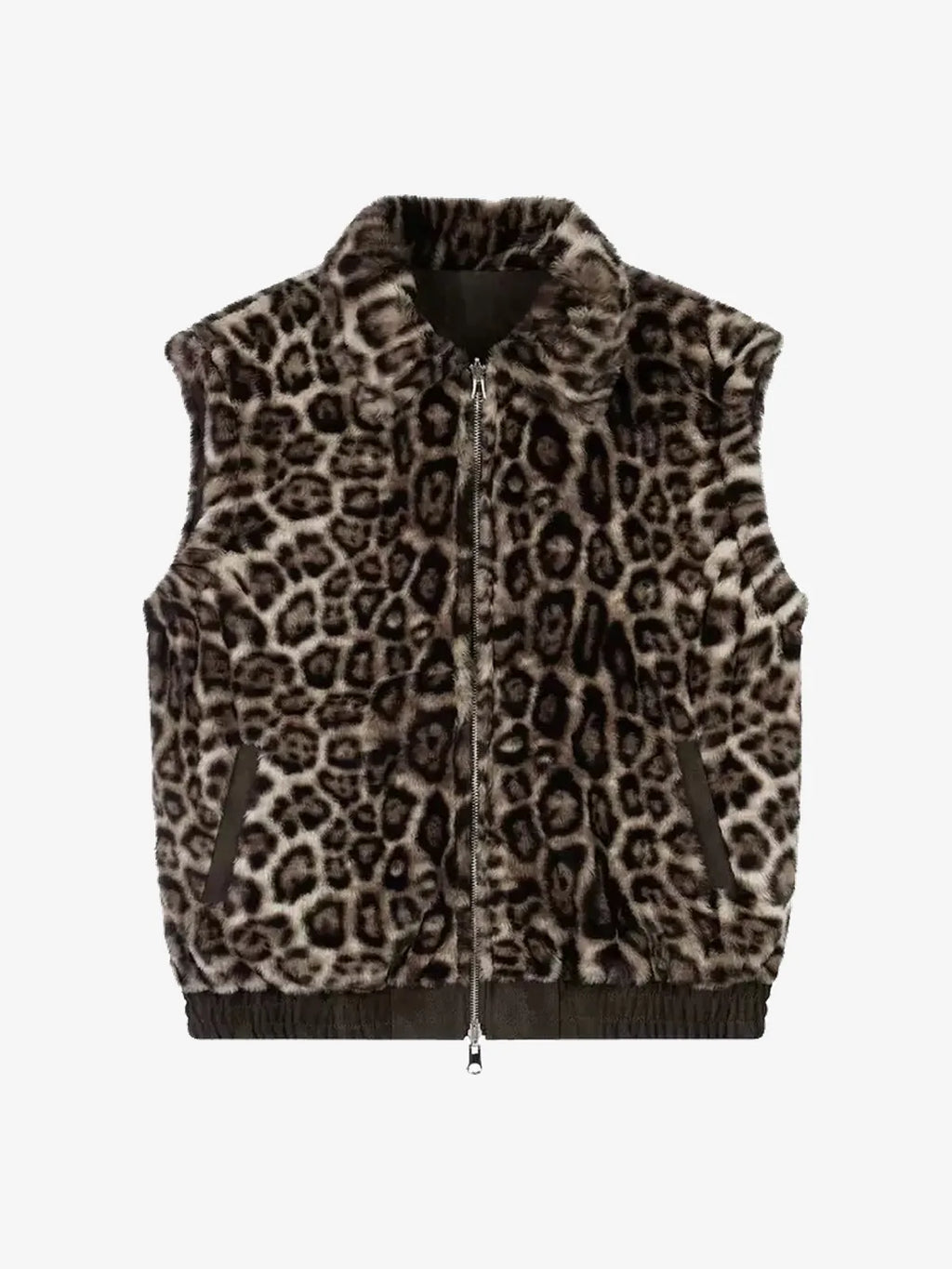Reversible Leopard Faux Fur & Suede Zip Vest