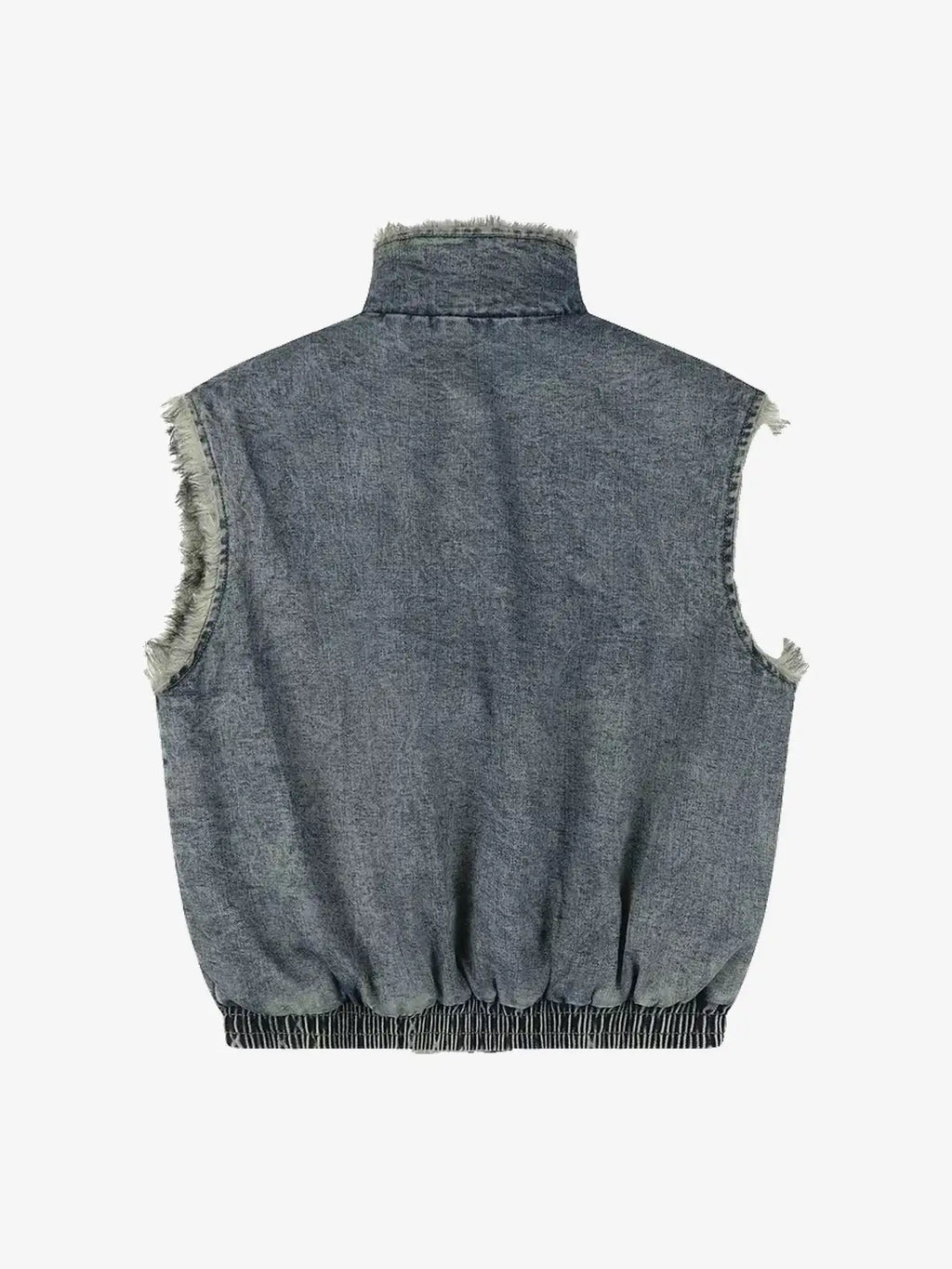 Faux Fur Trim Acid Washed Denim Stand Collar Vest