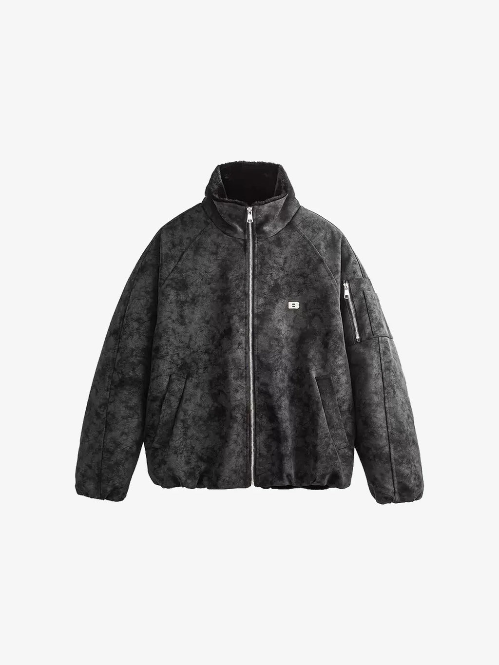 Faux Fur Collar Suede Bomber Jacket