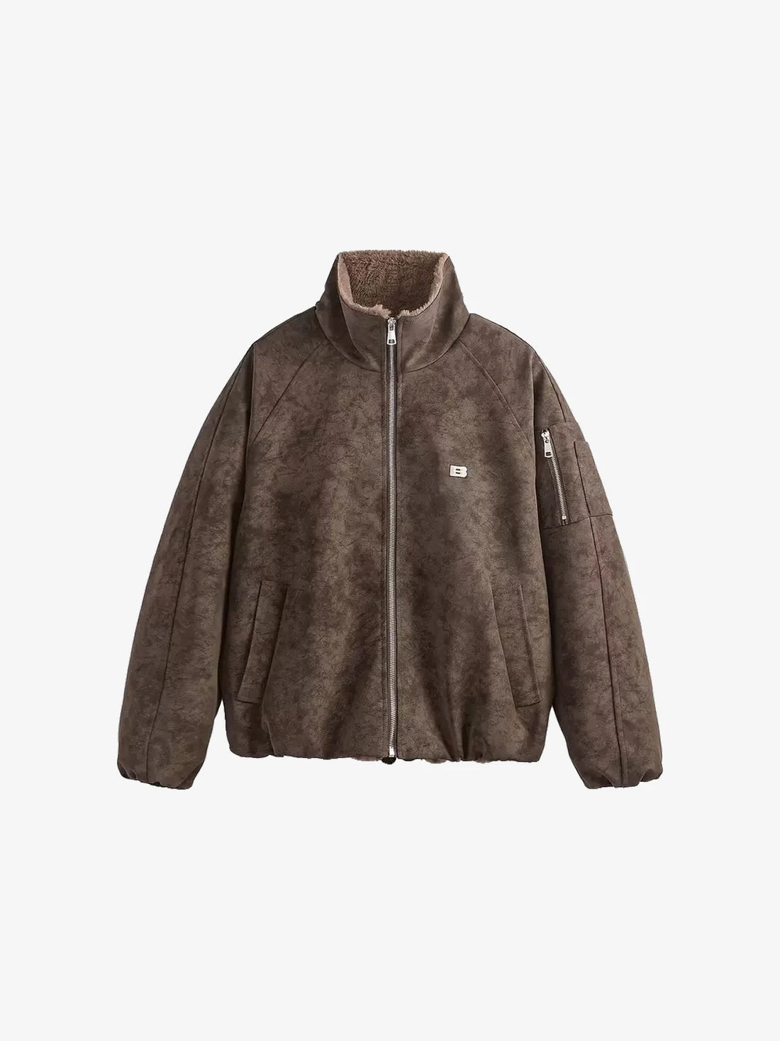 Faux Fur Collar Suede Bomber Jacket