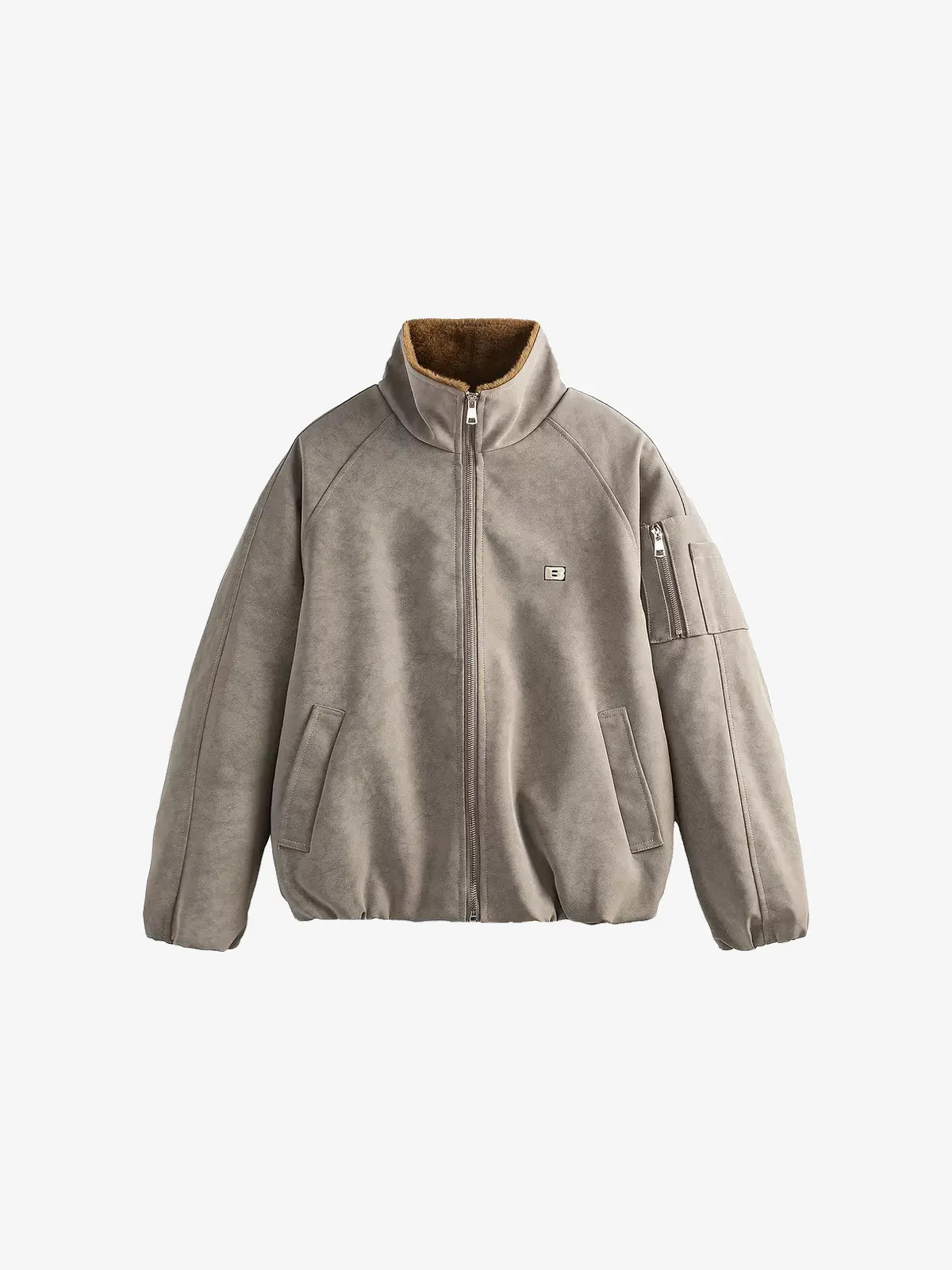 Faux Fur Collar Suede Bomber Jacket