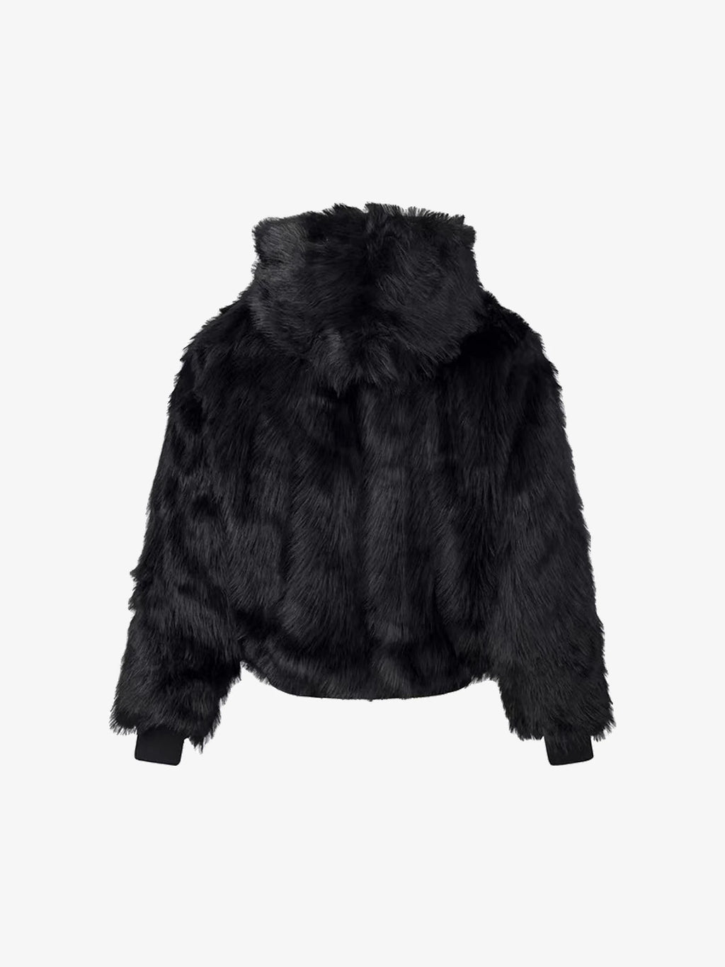 Cross Patchwork Plush Faux Fur Hooded Jacket