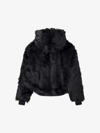 Cross Patchwork Plush Faux Fur Hooded Jacket