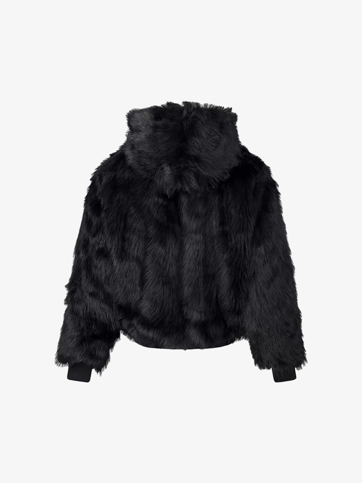 Cross Patchwork Plush Faux Fur Hooded Jacket