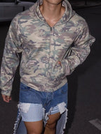 Camo-Print Script-Sleeve Zip-Up Heavyweight Hoodie