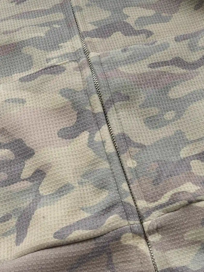 Camo-Print Script-Sleeve Zip-Up Heavyweight Hoodie