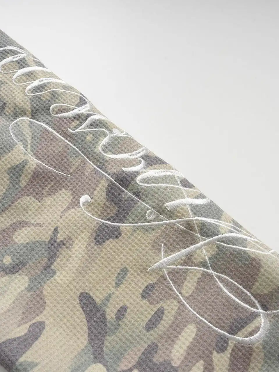 Camo-Print Script-Sleeve Zip-Up Heavyweight Hoodie