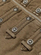 Vintage Military Metal Buckle Striped Bomber Jacket
