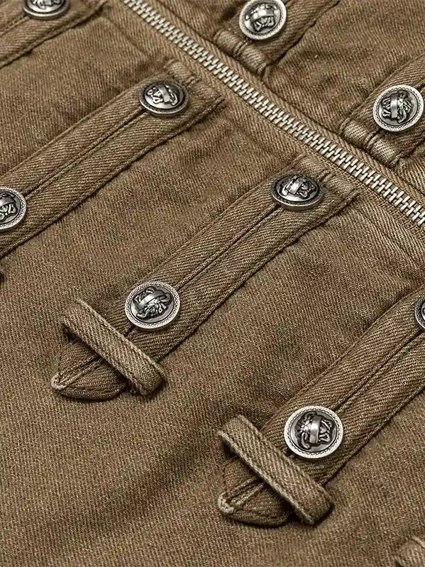 Vintage Military Metal Buckle Striped Bomber Jacket