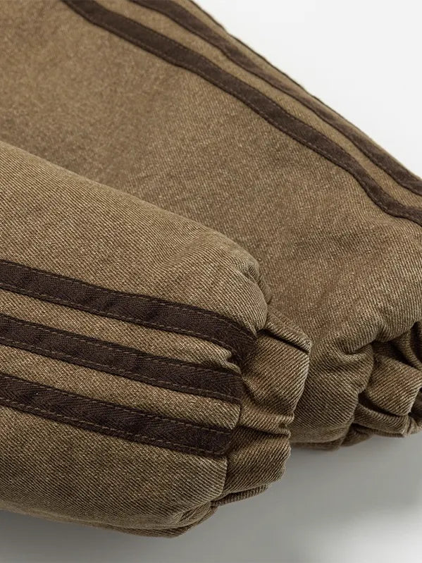 Vintage Military Metal Buckle Striped Bomber Jacket