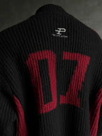 Racing-Patch Ribbed Knit High-Neck Zip-Up Cardigan