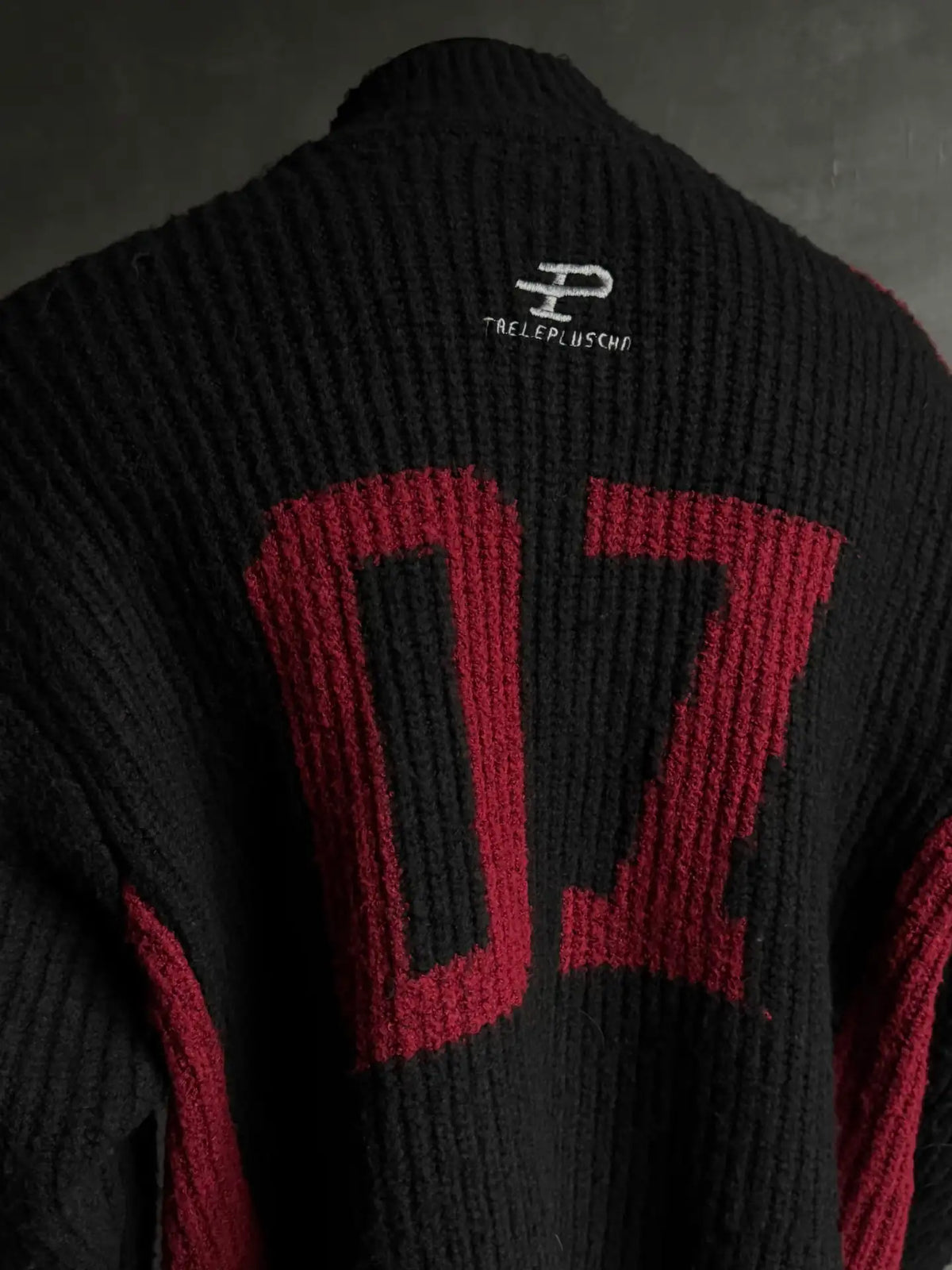 Racing-Patch Ribbed Knit High-Neck Zip-Up Cardigan