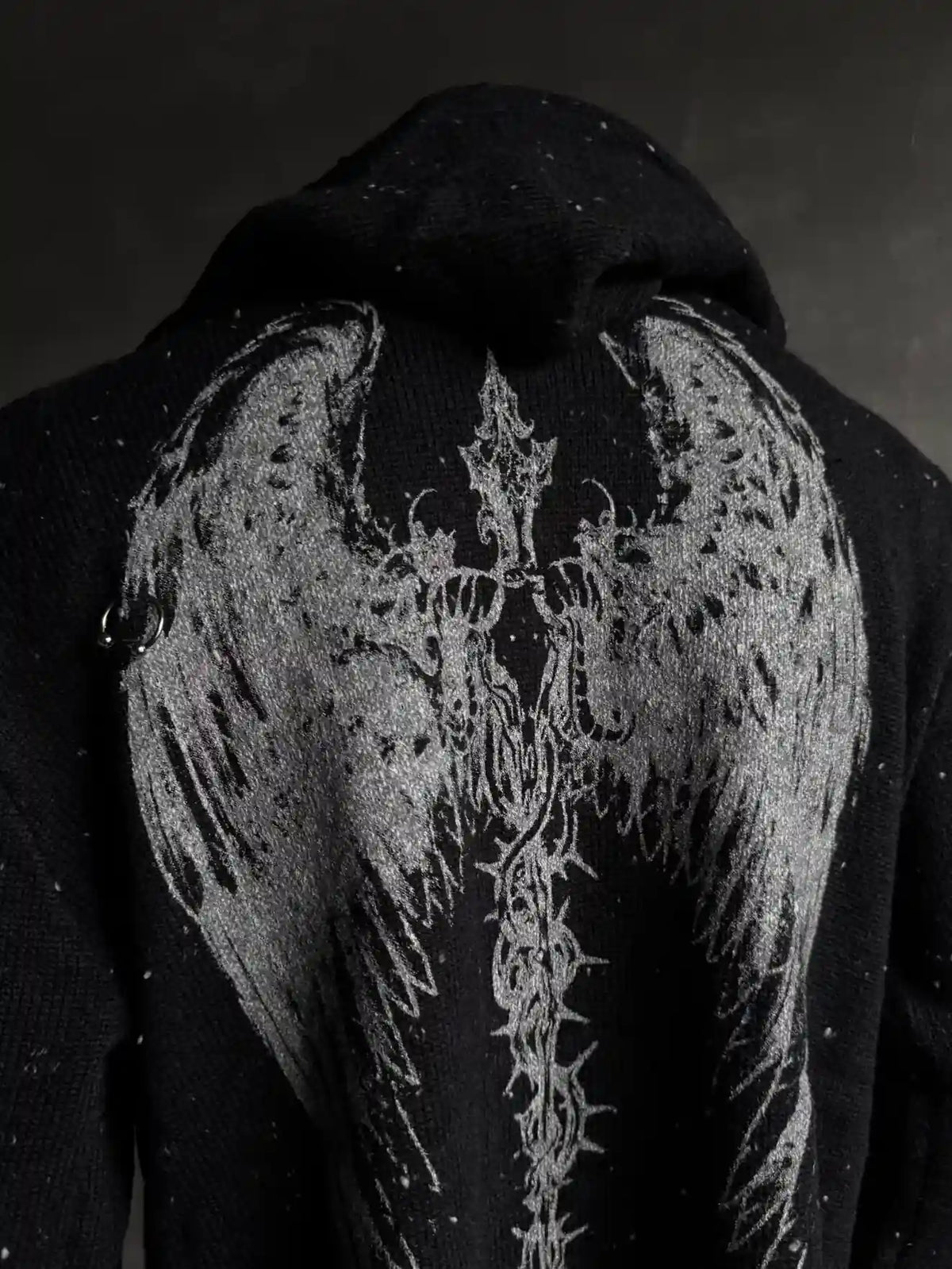 Wings Distressed Speckled Knitted Hooded Sweater