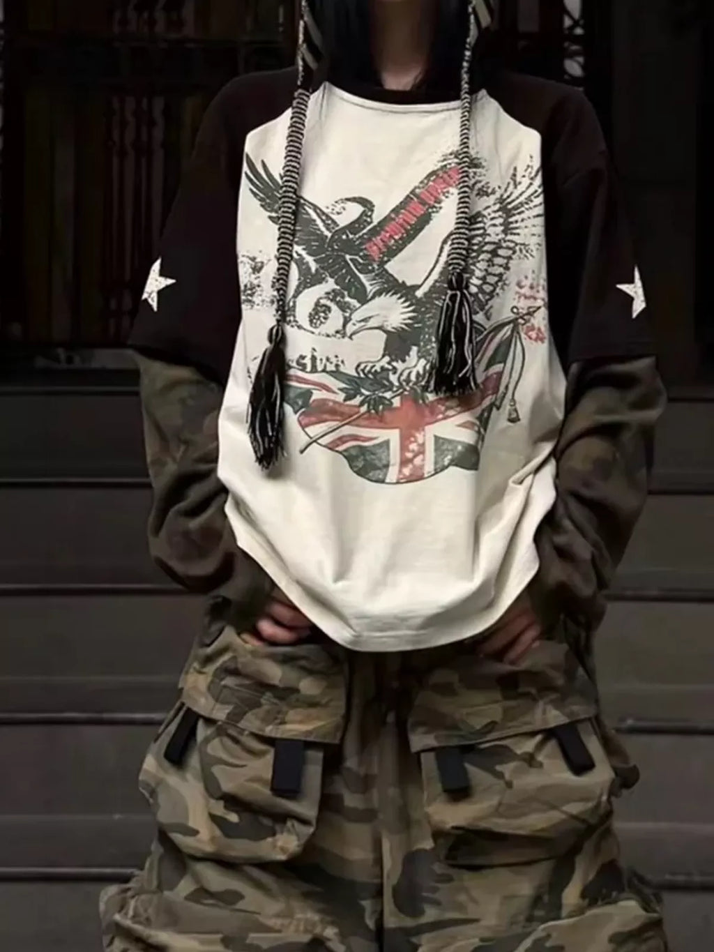 Washed Camo Eagle Graphic Long Sleeve Tee