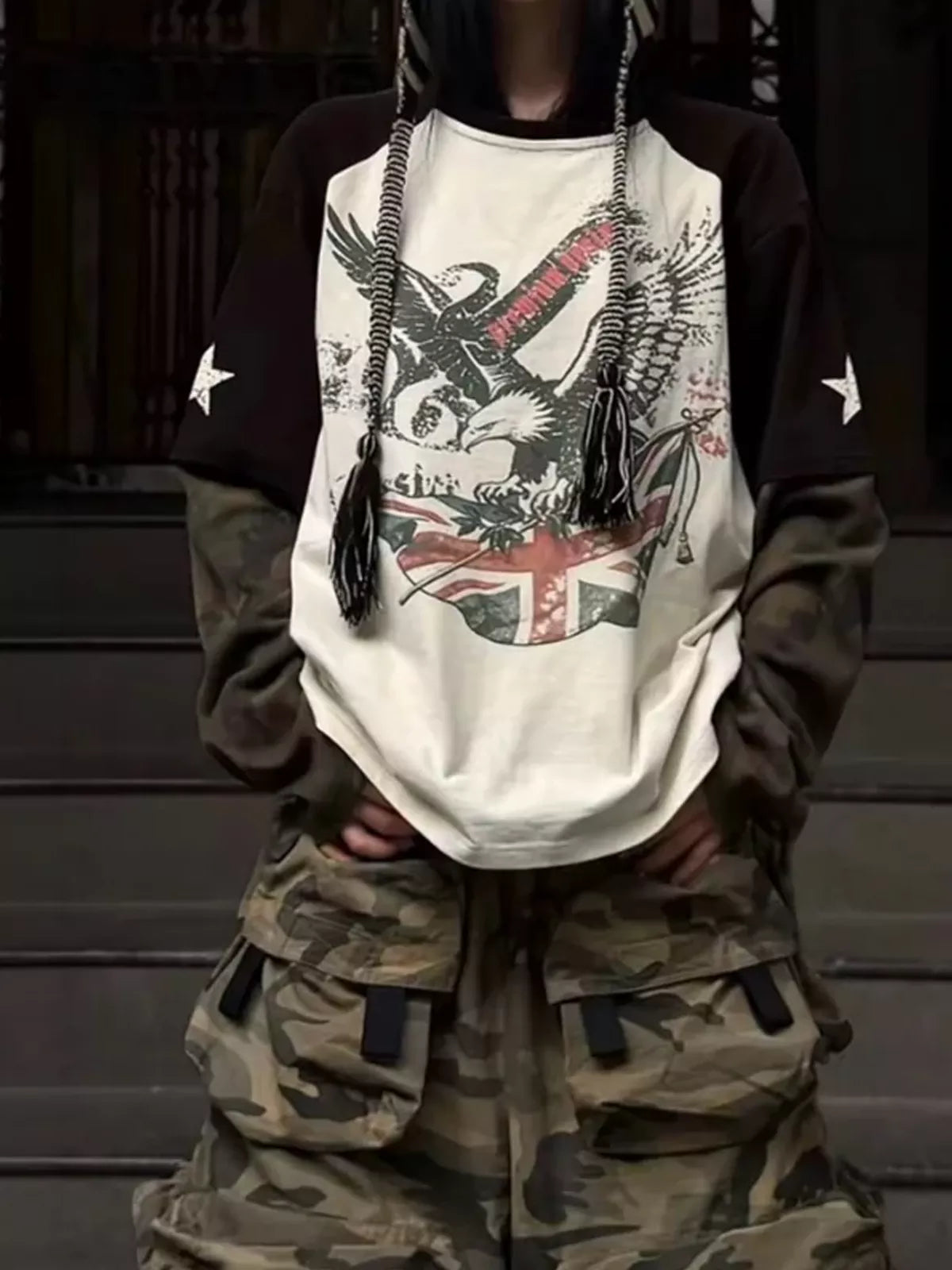 Washed Camo Eagle Graphic Long Sleeve Tee