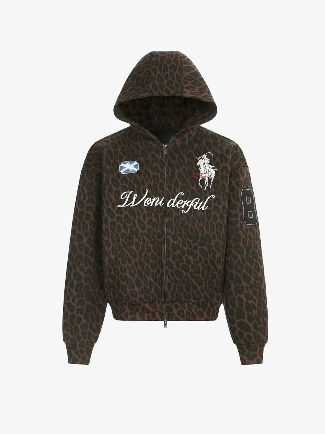 Leopard Print Embroidered Full-Zip Fleece Hoodie