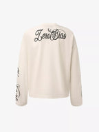 Retro Letter Print Waffle Knit Long Sleeve Tee