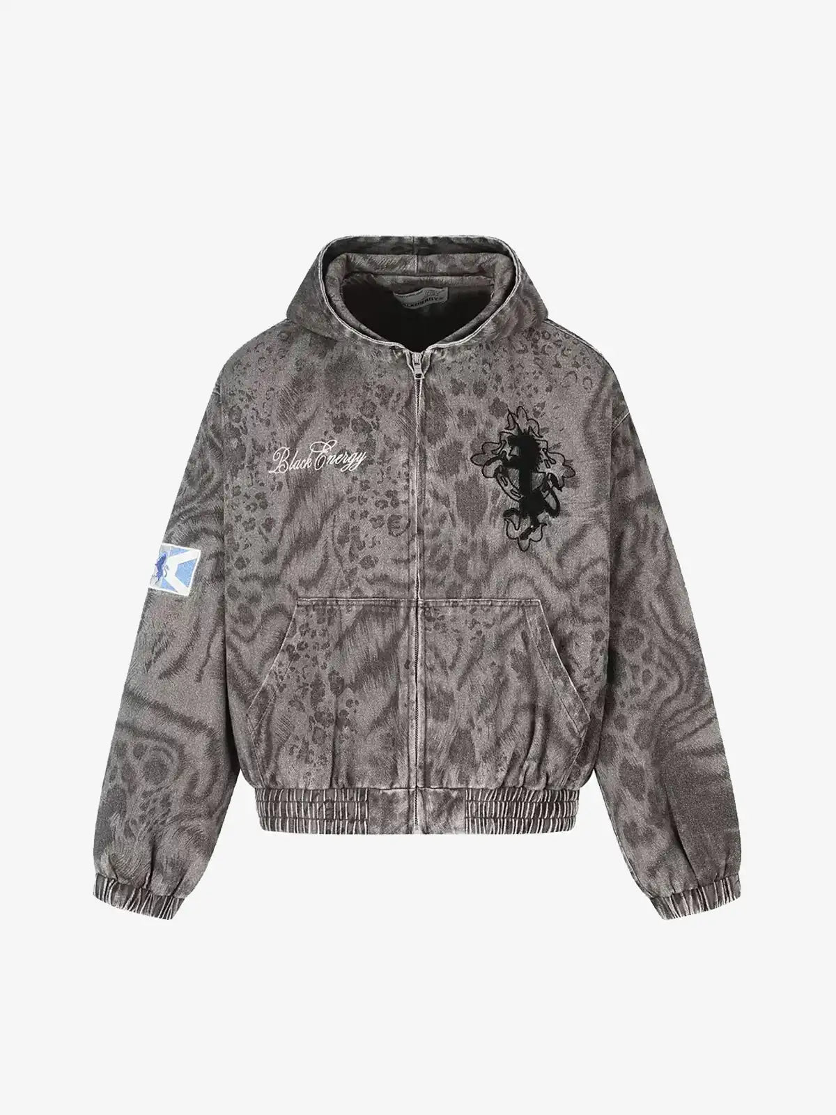 Washed Graphic Pattern Full-Zip Hooded Jacket
