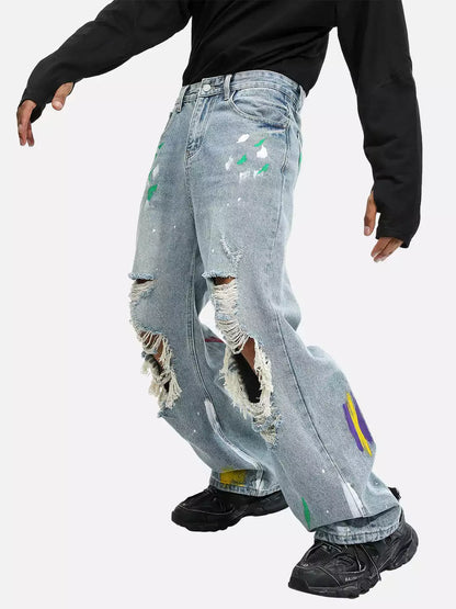 Niceprimes Loose Fit Graffiti Ripped Jeans