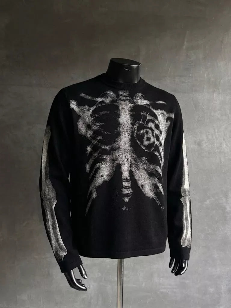 Vintage Skeleton Print Waffle Sweatshirt