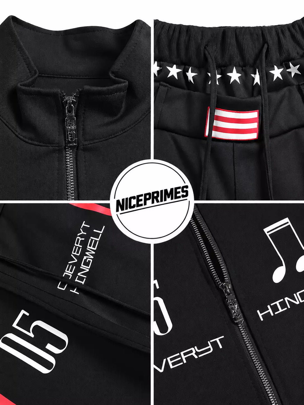Music Note Graphic Track Jacket & Wide-Leg Pants Set