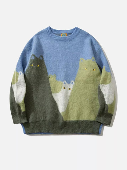 Niceprimes  Cute Cat Color Block Sweater