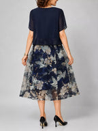 Elegant Navy Blue Floral Midi Dress for Women