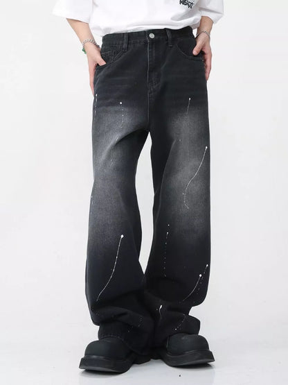 Niceprimes Straight Leg Spray Painted Jeans