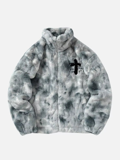 Niceprimes Plush Cross Embroidered Lambswool Jacket