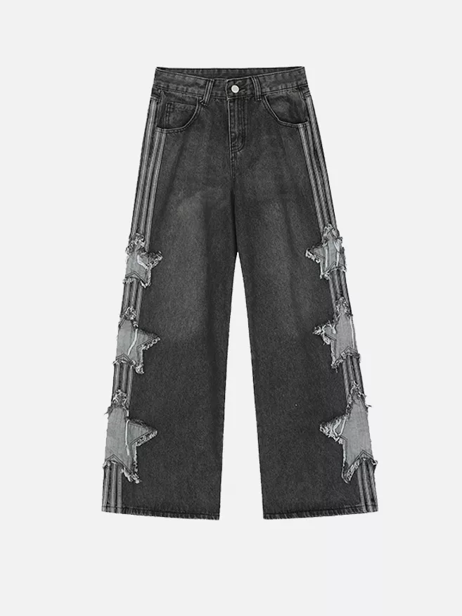 Niceprimes Wide-leg star patches jeans