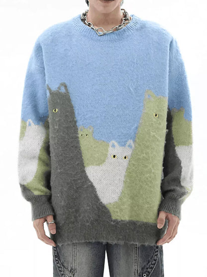 Niceprimes  Cute Cat Color Block Sweater