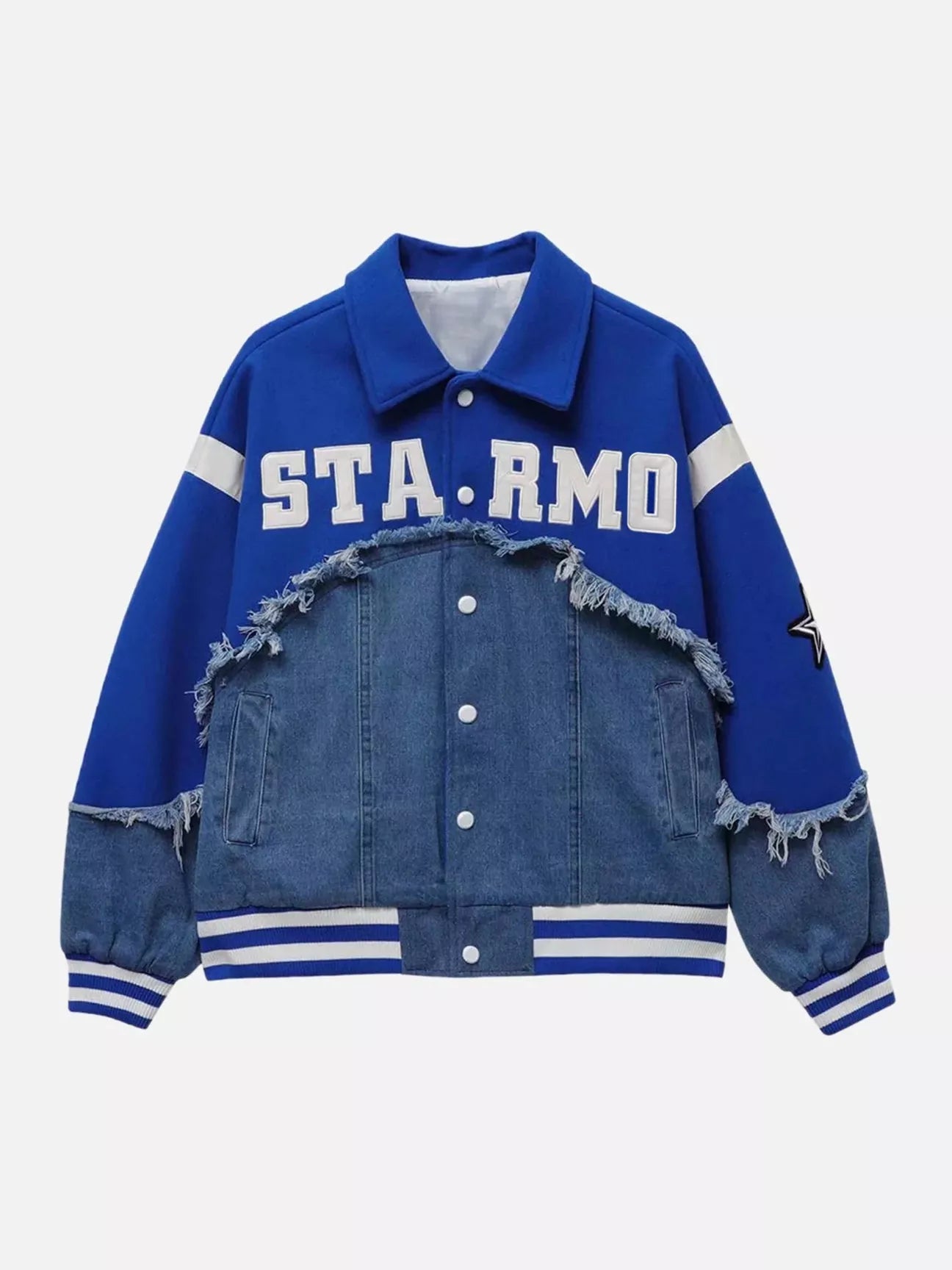 Niceprimes High Street Denim Fabric Splicing Baseball Jacket