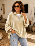 Women's Luxury Velvet Half Zip Pullover Top