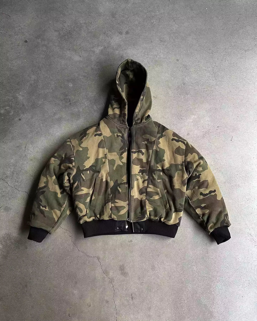 2-in-1 Reversible Camo Hooded Bomber Jacket
