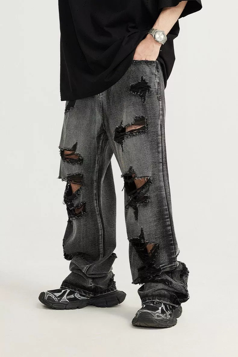 Niceprimes Ripped industrial denim jeans