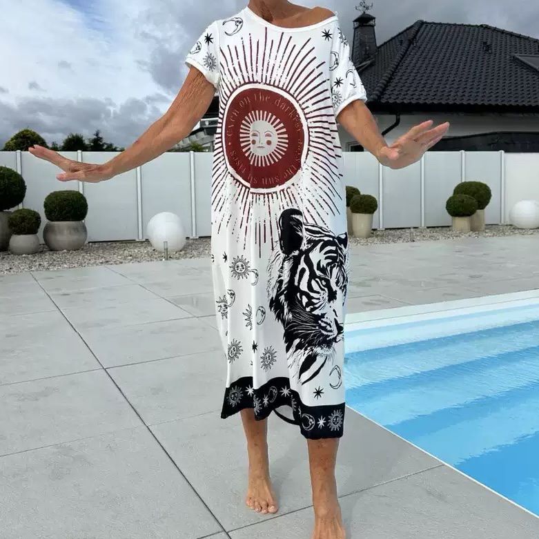 ⏳Time-limited Special⏰Women’s Fashion Print Short Sleeve V-Neck Dress