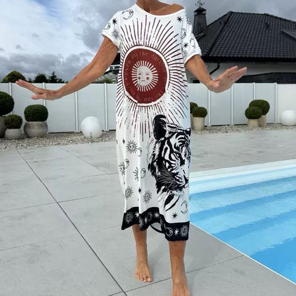 ⏳Time-limited Special⏰Women’s Fashion Print Short Sleeve V-Neck Dress