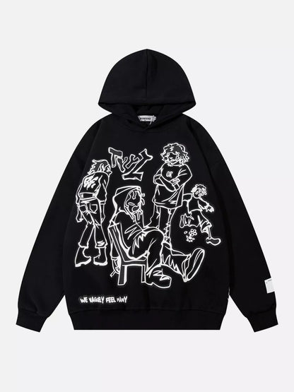 Niceprimes Cartoon Line Character Print Hoodie