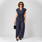 Sophisticated V-Neck Wrap Top & Wide-Leg Pants Ensemble
