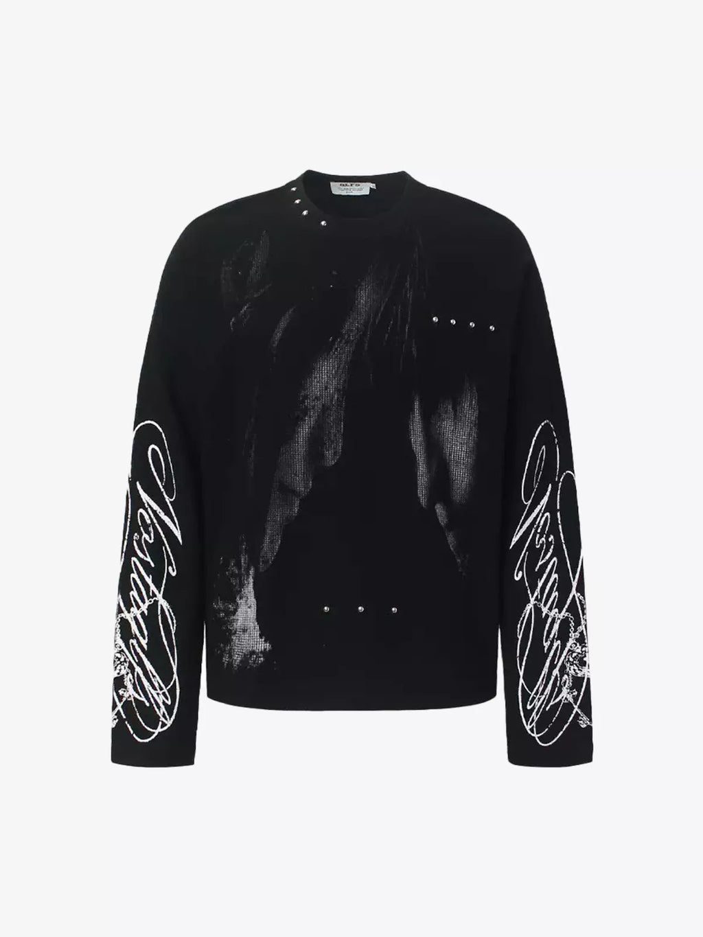 Stud-Accented Waffle Crewneck Sweatshirt