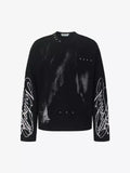 Stud-Accented Waffle Crewneck Sweatshirt