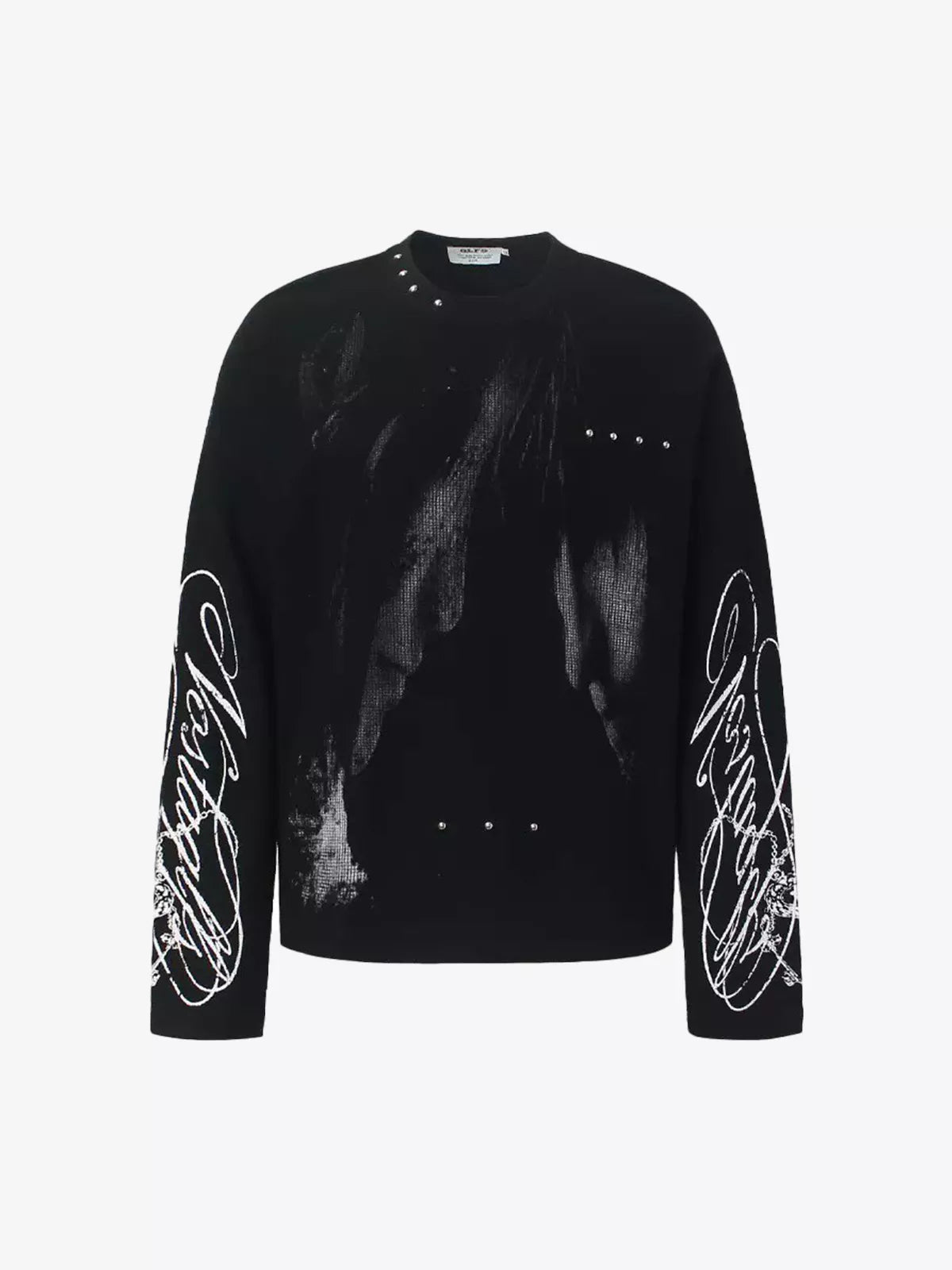 Stud-Accented Waffle Crewneck Sweatshirt