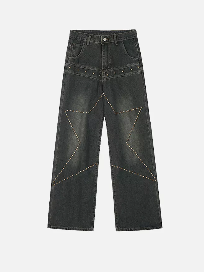 Niceprimes High-street star patterns straight-leg jeans